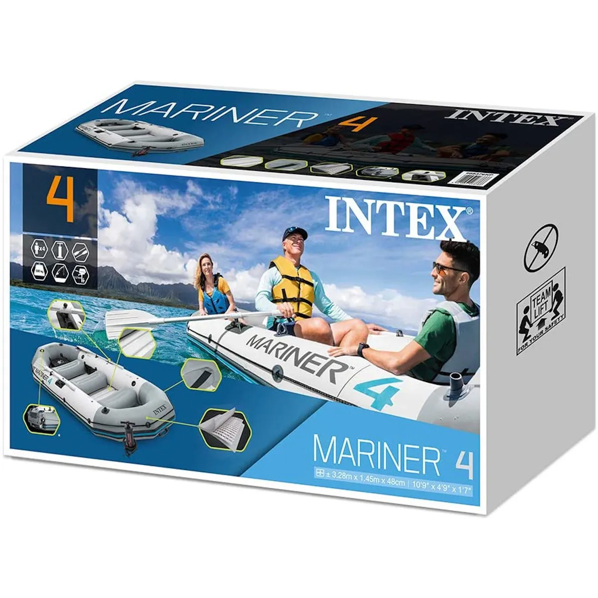 Intex 68376NP Schlauchboot-Set Mariner 4 inkl. Außenbordmotor & Befestigung