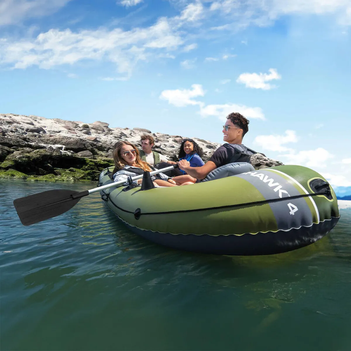 Intex 66334NP Schlauchboot Seahawk 4 Set inkl. Pumpe und Alu-Paddeln 351x145x48cm