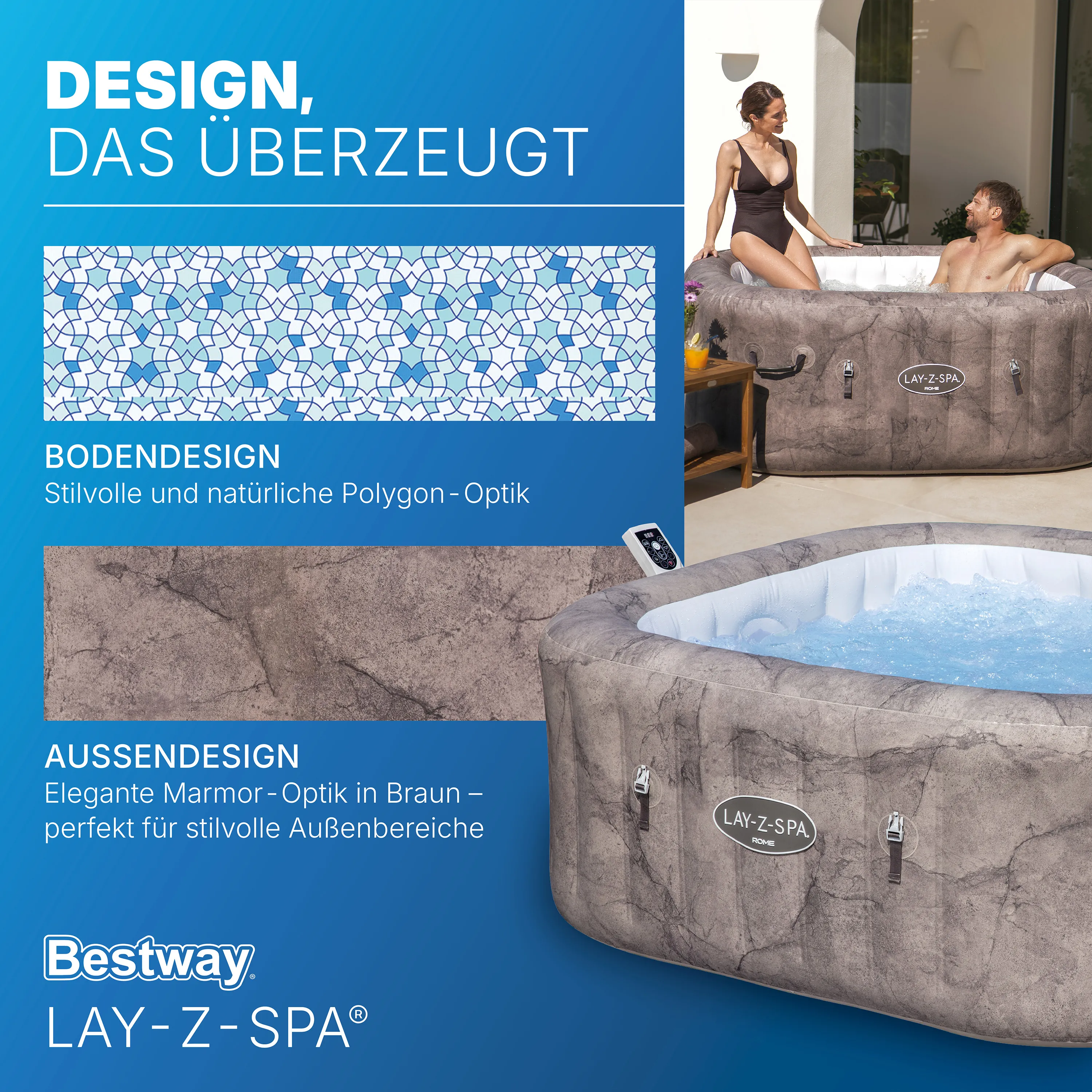 Bestway LAY-Z-SPA® Energiespar WLAN Whirlpool - Rome AirJet™ für 6 Personen, 180x180x71cm