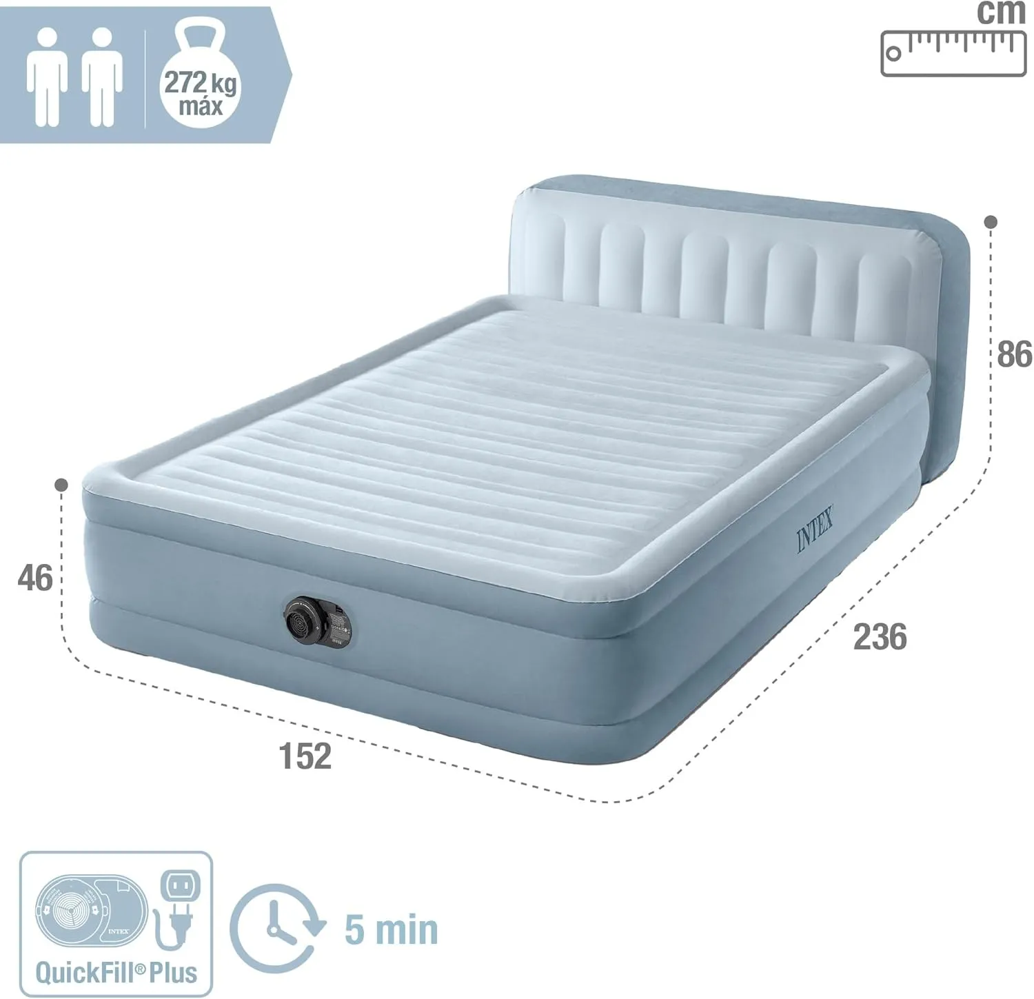 Intex Luftbett - DuraBeam Headboard Plush Queen 152x236x86cm, mit 220V Pumpe