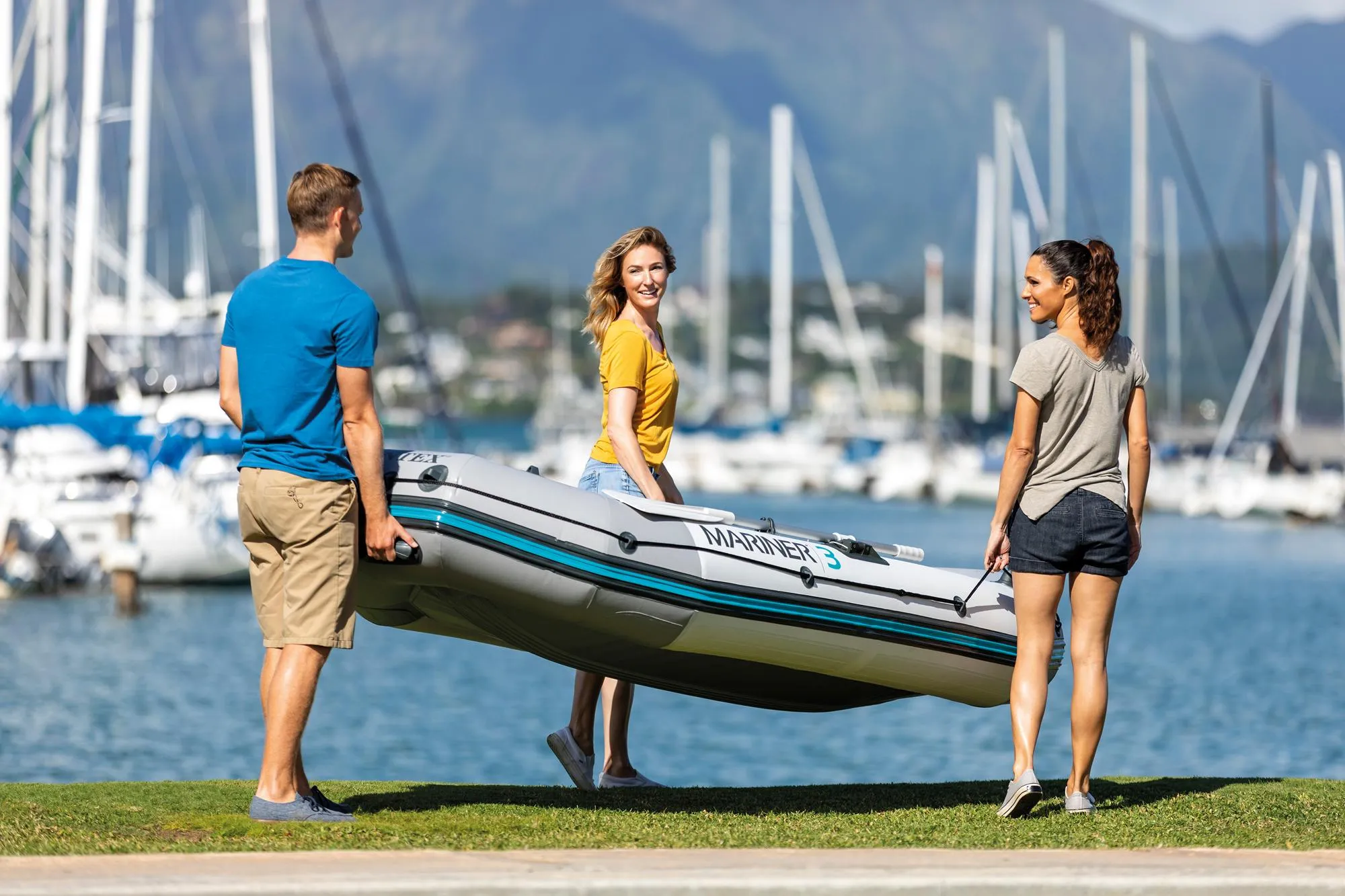 Intex 68373NP Schlauchboot-Set Mariner 3 inkl. Außenbordmotor & Befestigung