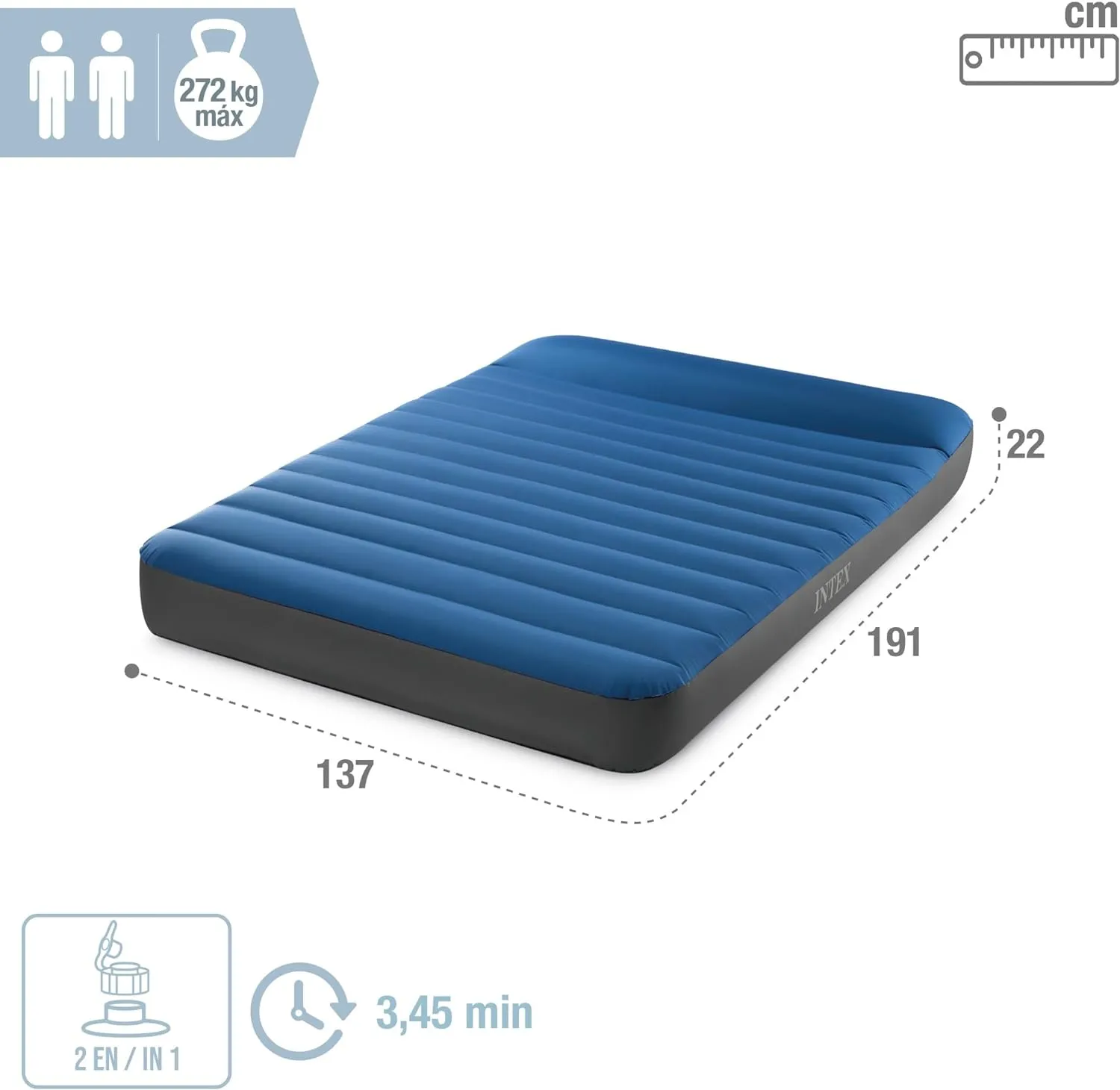 Intex Luftbett - Full Dura-Beam Truaire inkl. USB-Luftpumpe 137x191x22cm