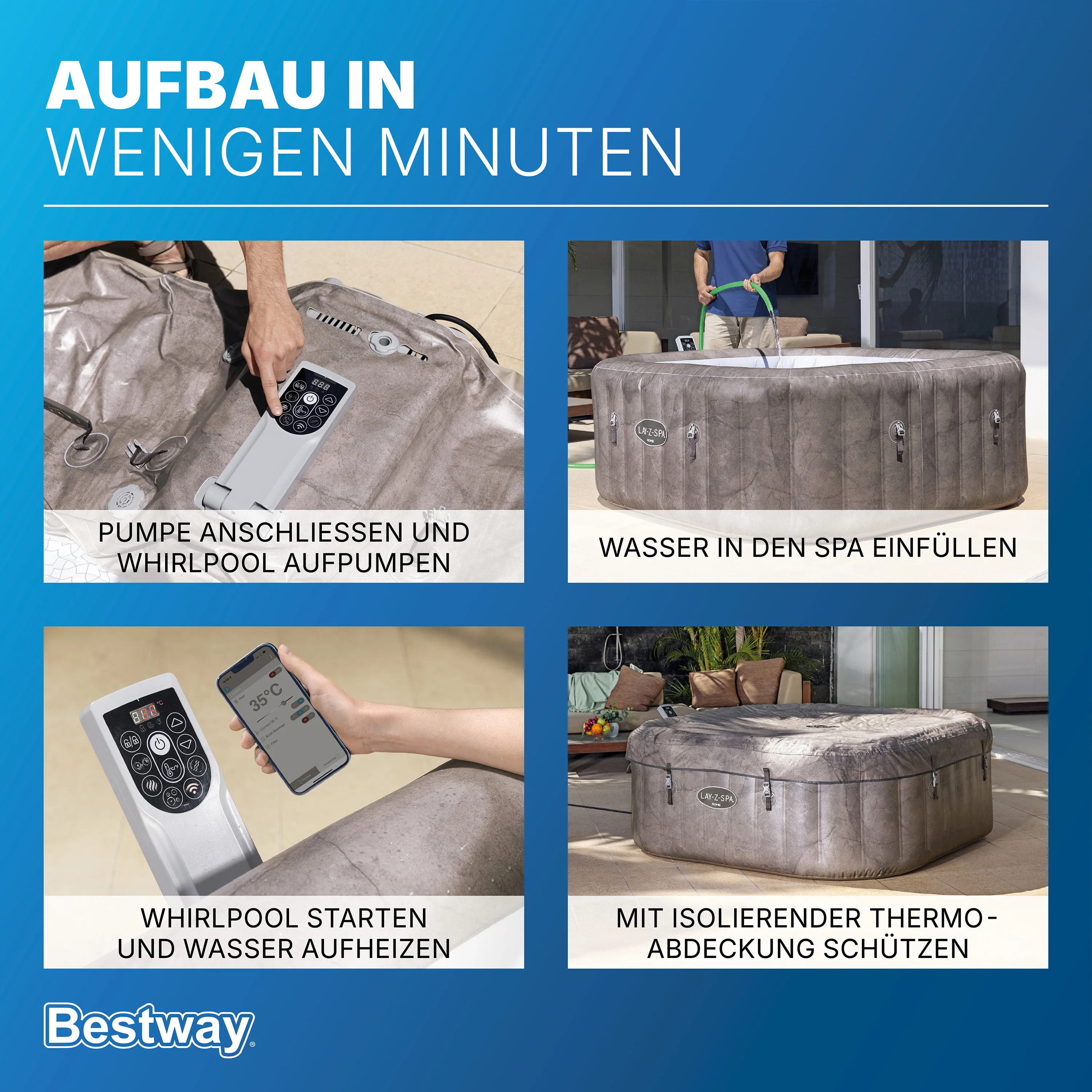 Bestway LAY-Z-SPA® Energiespar WLAN Whirlpool - Rome AirJet™ für 6 Personen, 180x180x71cm