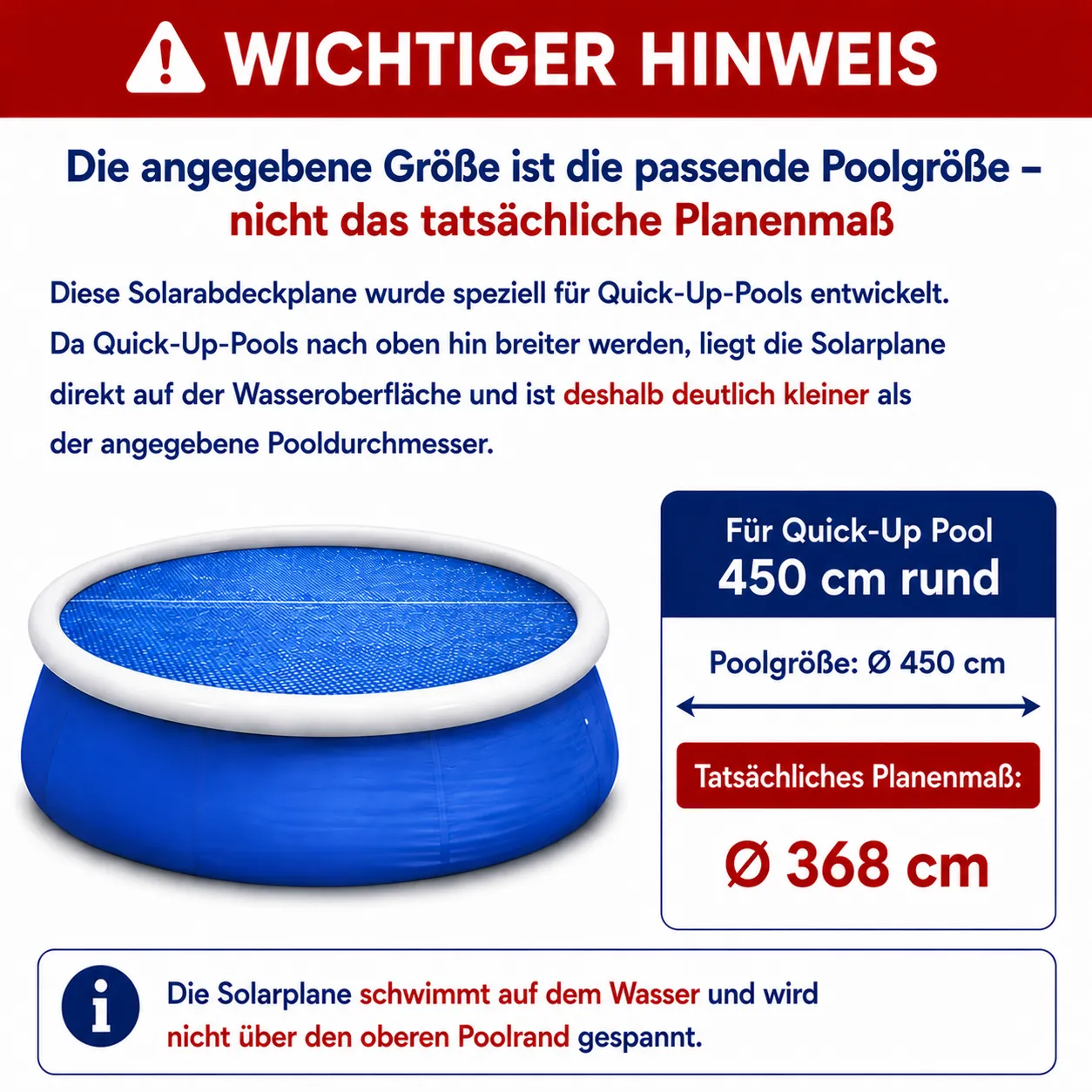 Happy People 77554 Wehncke Solarabdeckplane rund, passend für Quick-Up Pools Ø450cm