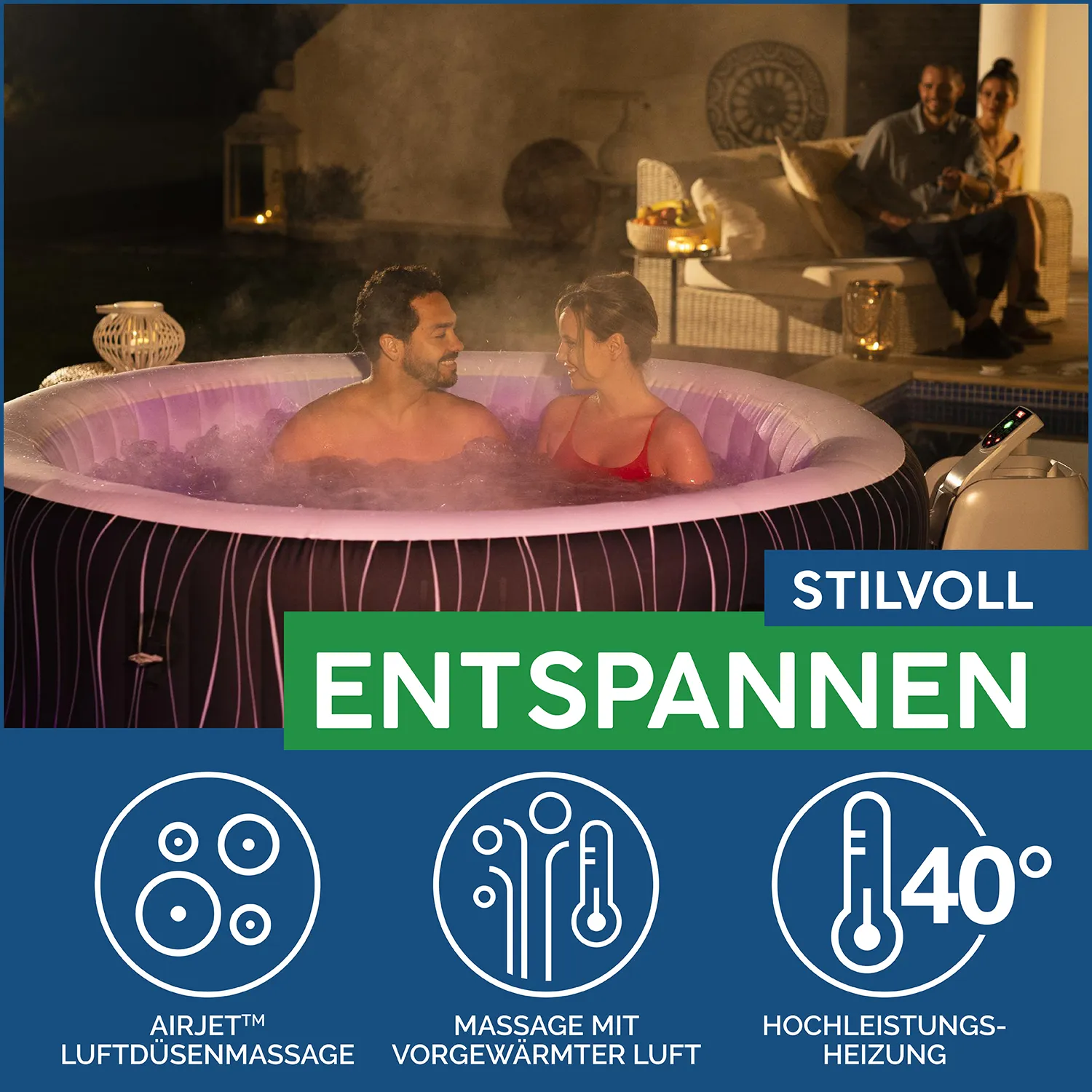 Bestway LAY-Z-SPA® LED-Whirlpool - Hollywood AirJet™ für 6 Personen, Ø 196x66cm