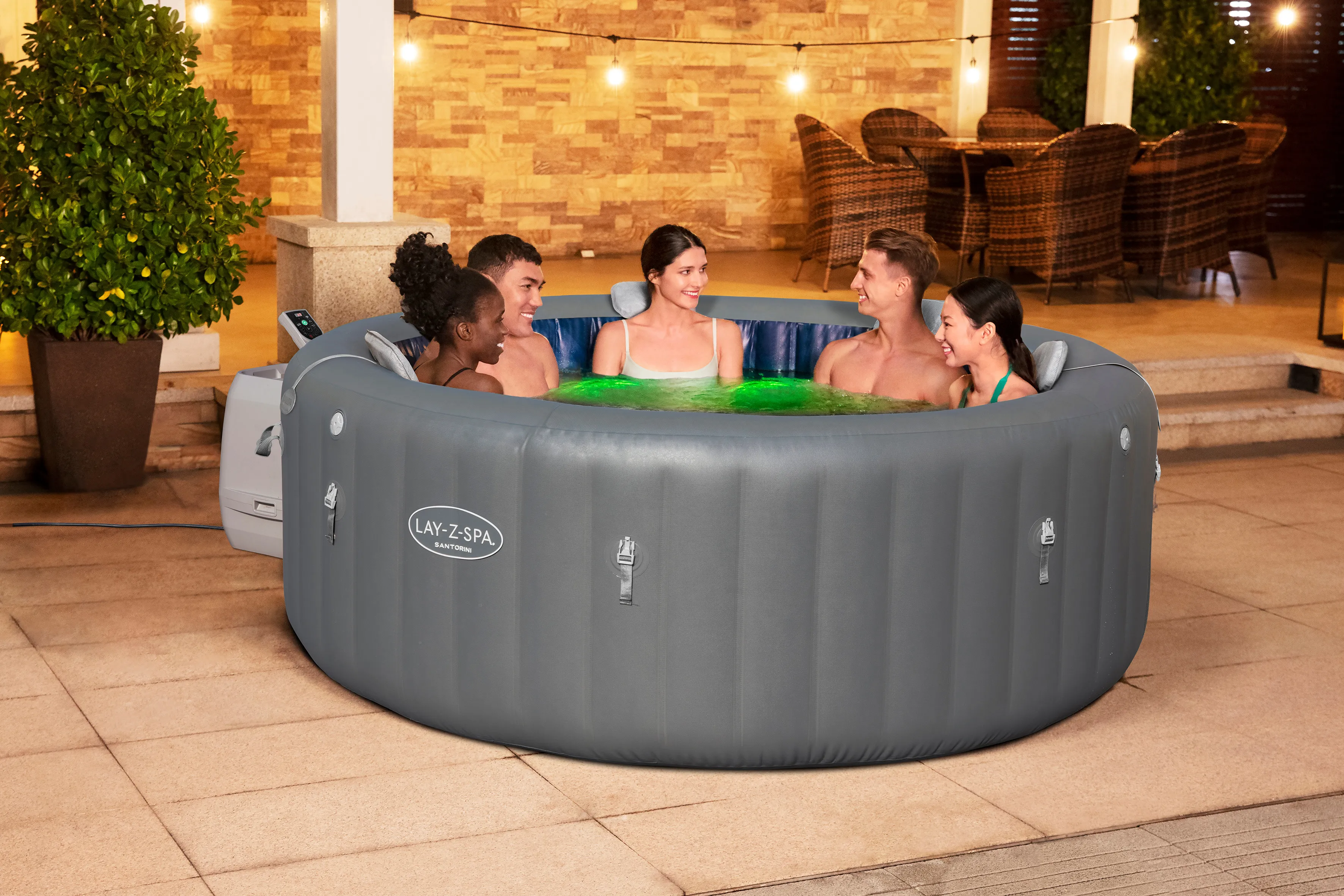 Bestway LAY-Z-SPA® Energiespar WLAN Whirlpool Santorini HydroJet Pro™ für 7 Personen, Ø 216x80cm