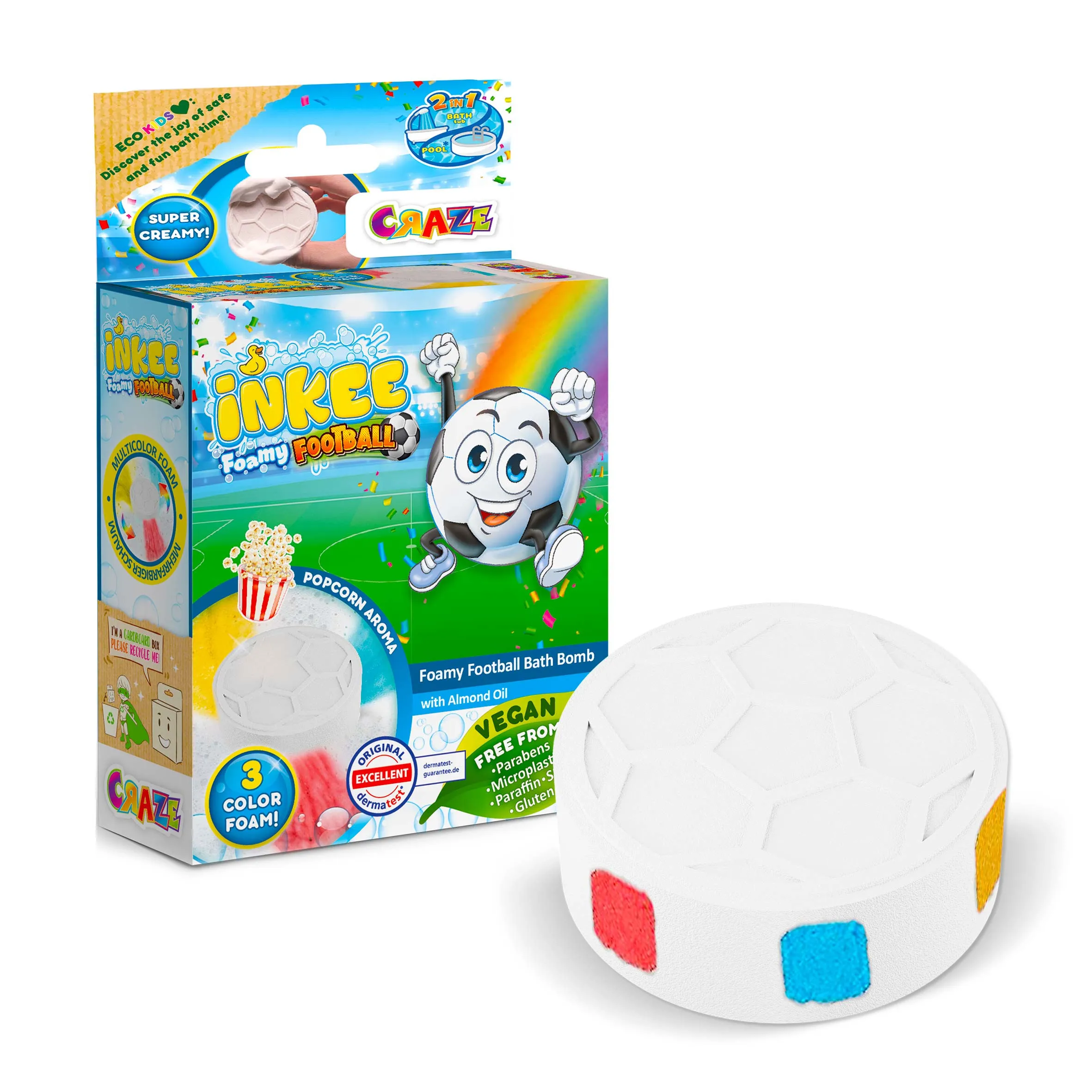 Fußball-Badebombe mit Pop-Corn-Duft Badezusatz