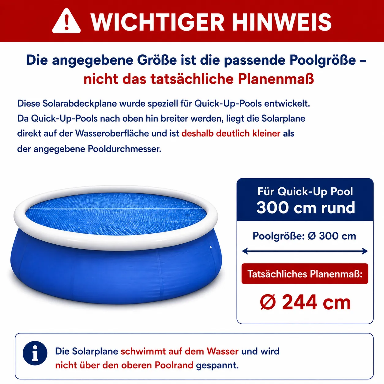 Happy People 77550 Wehncke Solarabdeckplane rund, passend für Quick-Up Pools Ø300cm