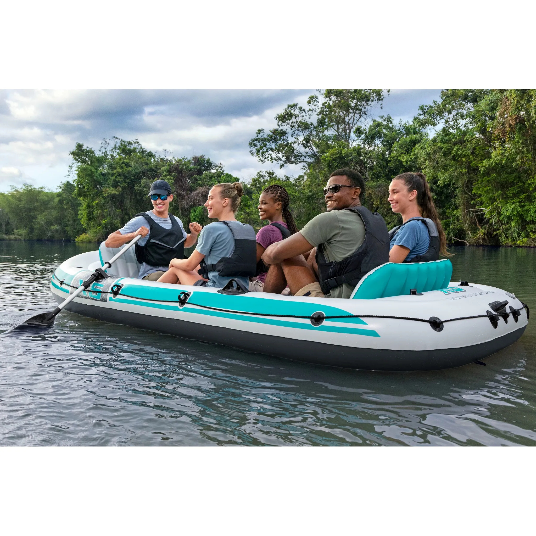 Bestway Hydro Force Schlauchboot Komplett-Set Adventure Elite X5 364x166x45cm, 5 Personen